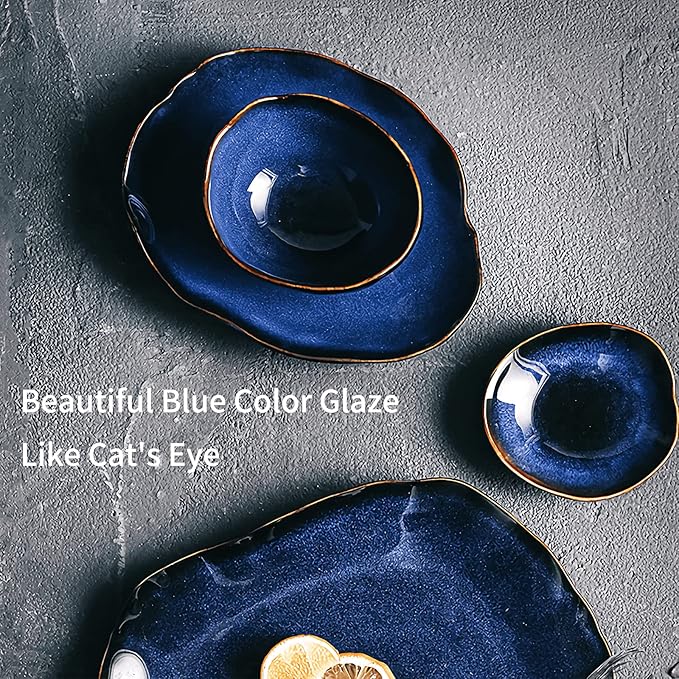 Ceramic Decorative Bowl, 10" Blue Reactive Glaze Pottery Bowl, Decorative Fruit Bowl Centerpiece for Coffee Table, Catchall Key Bowl for Entryway, Modern Home Decor (10'' Dish)