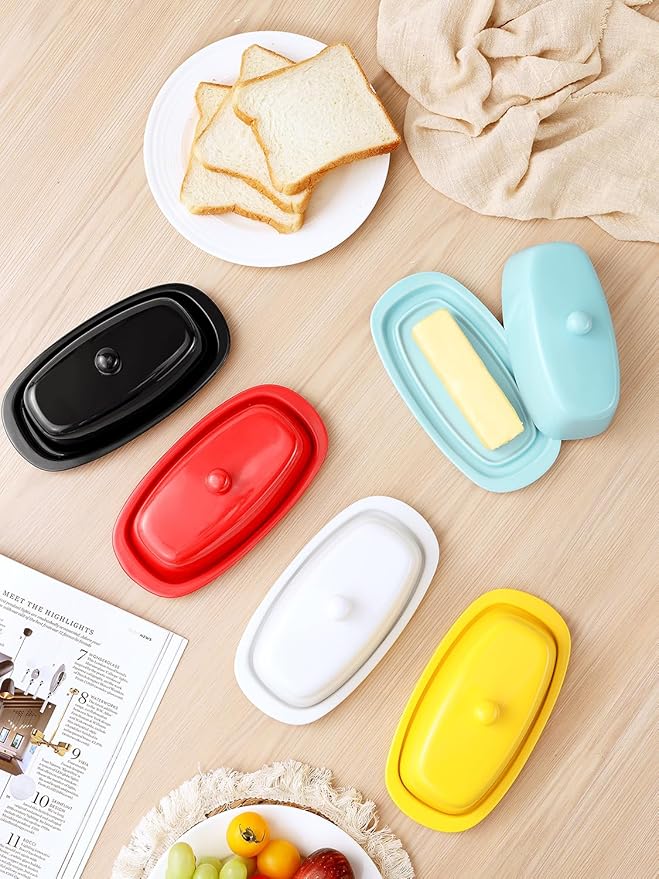 Yedio Ceramic Butter Dish with Lid for Countertop Refrigerator, 8 Inch Butter Holder with Porcelain Cover Knob Handle for East West Coast Butter Stick, Turquoise