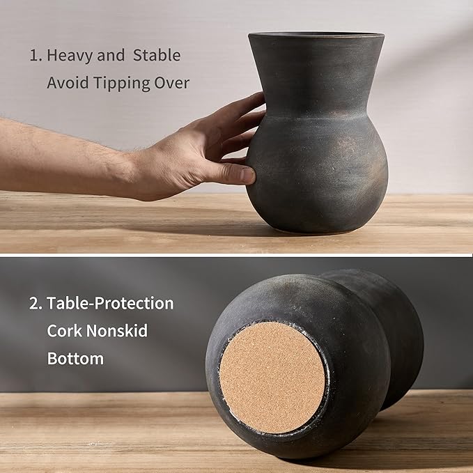 JIEMEI HOME Ceramic Kitchen Utensil Holder, 7.87" Large Rustic Utensil Crock for Countertop, Farmhouse Cooking Tool Organizer, Spatula Holder For Kitchen Decor, Black Bronze