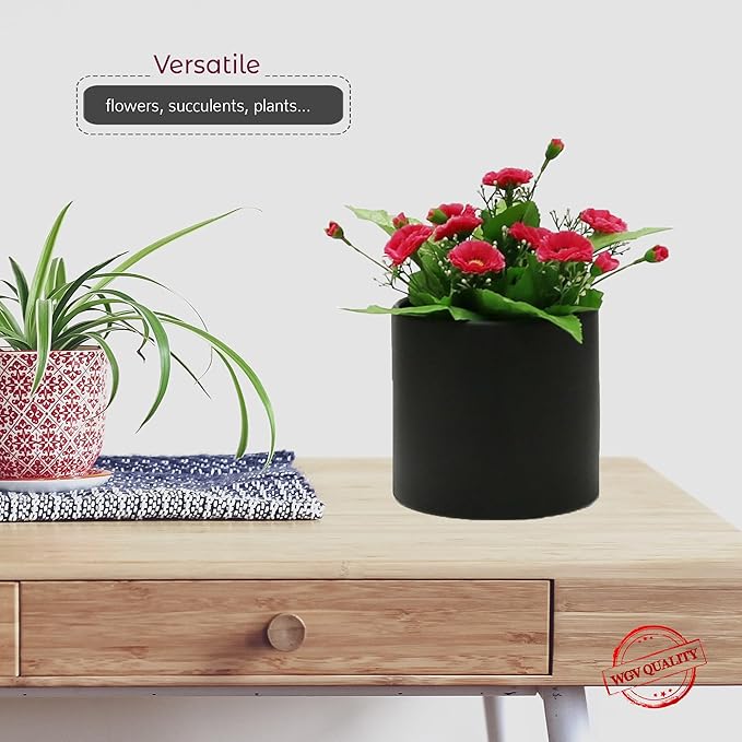 WGVI Matte Black Ceramic Cylinder Vase Width 6.5" Height 6", Flower Arrangements, Candle Holder, Terrarium Planter Pot, Storage Container Organizer, Pen Brush Holder, Table top Decor, 1 Piece