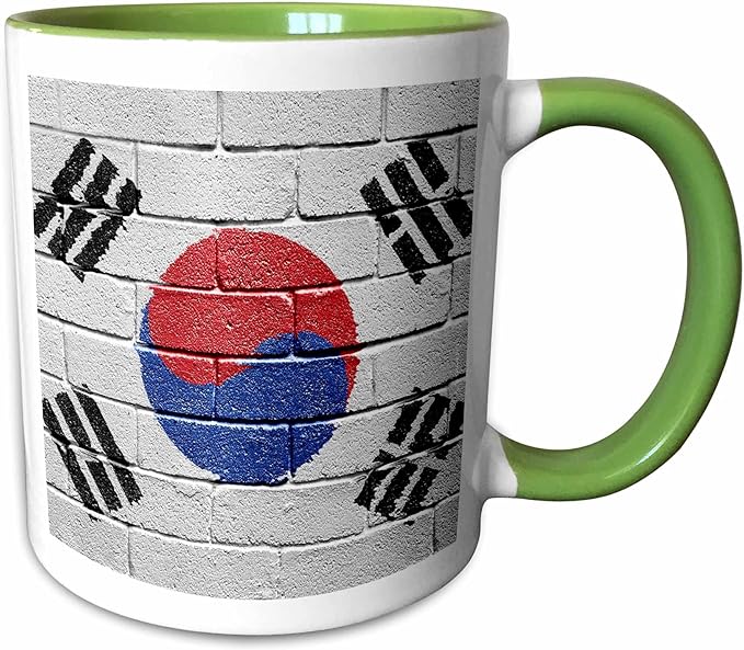 3dRose National flag of South Korea painted onto a brick wall Korean 11oz Two-Tone Green Mug