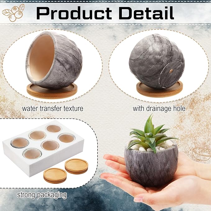 Marbling Ceramic Flower Pot 3.35 Inch Succulent Small Plant Cactus Herbs Planter Ceramic Pot with Drainage Hole Matte Round Container(4 Pcs,Modern Style)