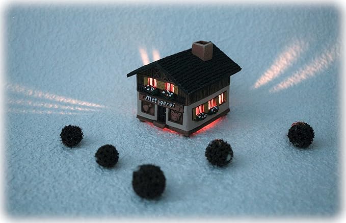 Ceramic Houses and Villages Collection - Christmas Village Collectible House Miniature Historic Butcher's in Bavaria Tealight Candle Holder, Room Décor, Handcrafted Essential Oil Burner