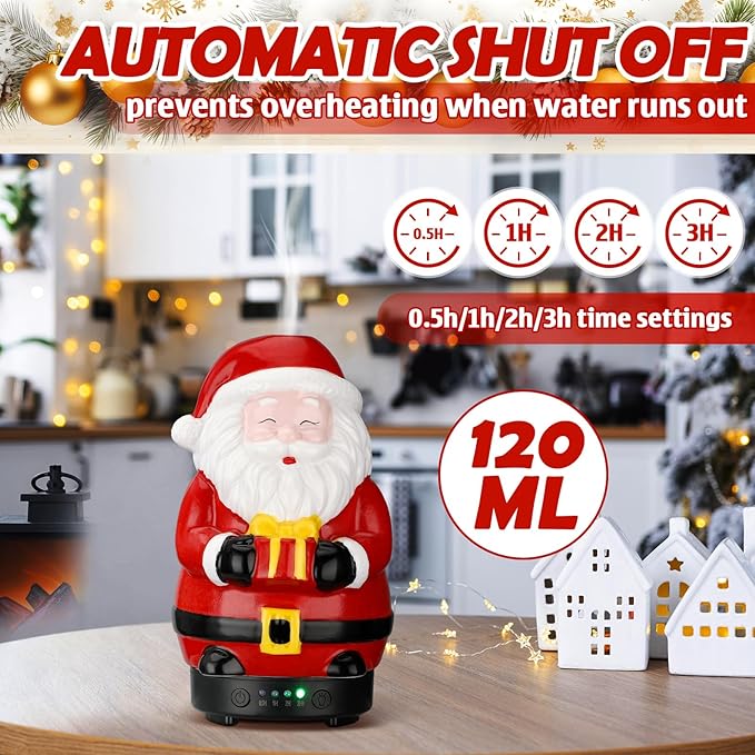 120ml Retro Santa Claus Ceramic Santa Claus Diffuser Christmas Essential Oil Diffuser Gift Holiday Present for Essential Oil Small Aromatherapy Humidifier Warmer for Home Office Decor