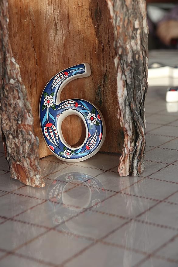 Large Ceramic Housewarming Sign Ceramic Address Plaque House Numbers Sign Door Personalized Coloured Decorative Hand Decoratede Housewarming Gifts Tulip Design 12 * 9 cm (Navy Blue, 6)