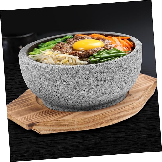 Alipis 1set Korean Stone Pot Bowl Stone Serving Bowl Natural Korean Cooking Soup Pot Heat Transfer Reusable Cuisine
