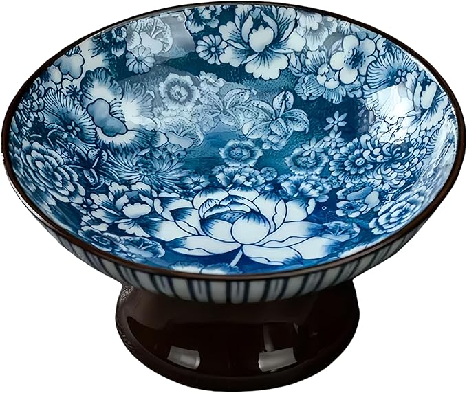Vintage Blue and White Porcelain Tea Pastry Tray - Footed Fruit Platter, Ceramic Serving Tray, Asian Style Small Plates, Snack Dessert Nut Bowls, Japanese Chinese Phoenix Design