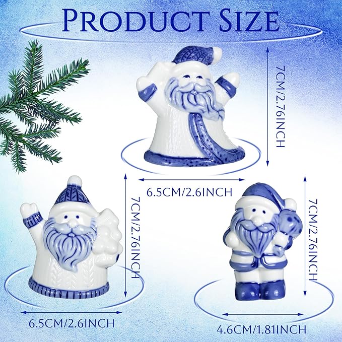 3 Pieces New Year Chinoiserie Ornaments Blue and White Porcelain Ornaments Ceramic Hanging Pendants Chinoiserie Decorations for Tree Wreaths Mantel Decor