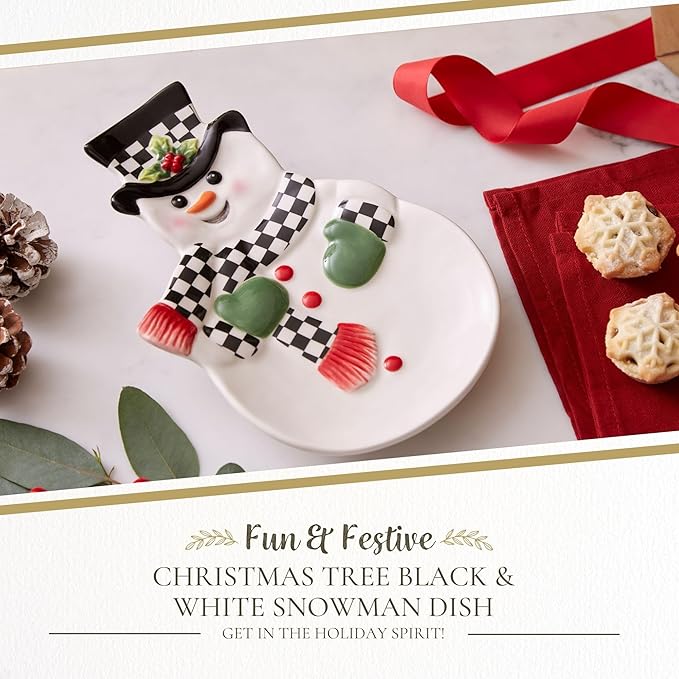 Spode Christmas Tree Snowman Dish, Dolomite Plate - Collectible Christmas Tableware, Ceramic Serveware & Party Plate for Holiday Celebrations - Dishwasher & Microwave Safe
