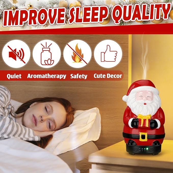120ml Retro Santa Claus Ceramic Santa Claus Diffuser Christmas Essential Oil Diffuser Gift Holiday Present for Essential Oil Small Aromatherapy Humidifier Warmer for Home Office Decor