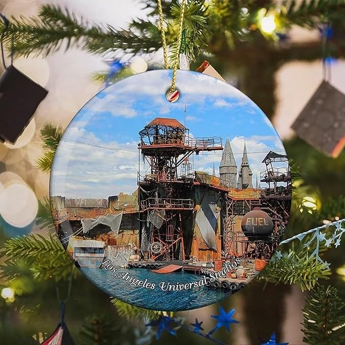 California Los Angeles Universal Studios USA America Christmas Ornaments for Tree Ceramic Pendant Double Sided Ornament Decor Xmas Gifts Interesting Porcelain Travel Souvenirs Memorial Gift for Boss