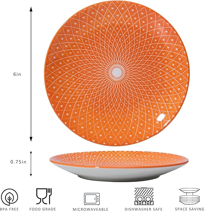 LEHAHA Ceramic Appetizer Plates Set of 6, Small Dessert Plates 6 inch, Colorful Round Salad Plate, Porcelain Serving Dishes for Cake, Waffle, Bread, Microwave & Dishwasher Safe