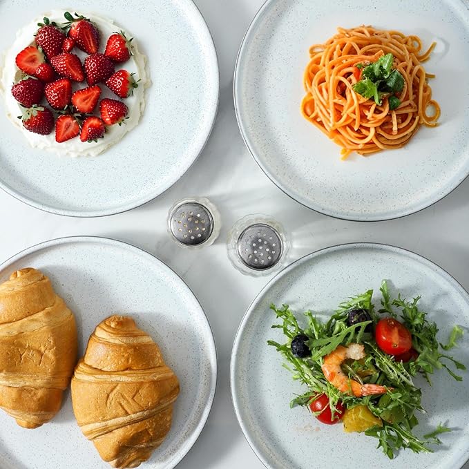 Hasense Ceramic Dessert Plates Set – 8 Inch Premium Proclaim Dishes, 4 Piece Greyish White Plates Set Ideal for Serving Dessert, Snack or Vegetable, Dishwasher Safe and Microwave Safe for Daily Dining