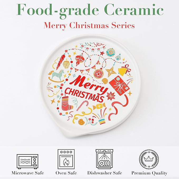 Christmas Spoon Rest for Stove Top - Ceramic Spoon Holder for Kitchen Counter - Colorful Holiday Spoon Rest Utensil Rest - Merry Christmas Gifts Kitchen Counter Decor (Christmas Spoon Rest)