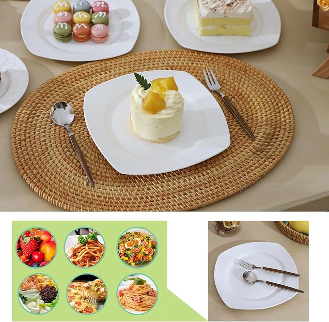 TAMAYKIM 10-Piece Small Square Porcelain Dessert Plates Set - 7.5 Inch Ceramic Appetizer & Dinner Plates, Microwave, Oven & Dishwasher Safe, Scratch Resistant, White