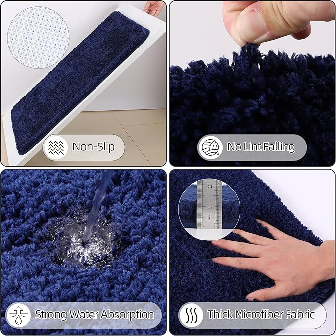 Bathroom Set - Navy Blue Bathroom Accessories Set, Bathroom Sets with Shower Curtain and Rugs, 25PC Shower Curtain Set with Hooks, Soap Dispenser, Soap Dish, Toilet Brush Holder and Trash Can
