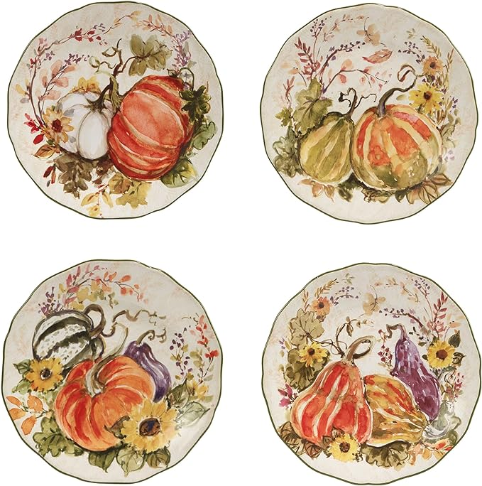 Certified International Harvest Morning Salad/Dessert Plates, Multicolor, Medium, Set of 4