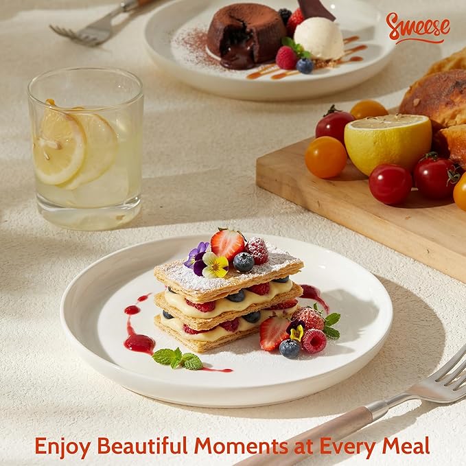 Sweese Porcelain Dessert Plates, 7.4 Inch Lightweight Round Salad Plates Set of 6, Small Appetizer, Small Kitchen Dish, Microwave & Dishwasher Safe, Scratch Resistant Plates set, White