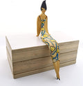 Large Sitting Woman Decorative Ceramic Sculpture Handmade and Handpainted with Multicolored Foc-Art Decoration. 9,84" x 3,54" x 11,02"
