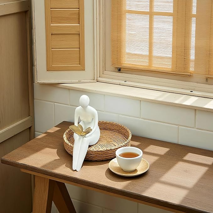 White Abstract Sitting Figurine with Gold Butterfly – Modern Shelf Sitter Sculpture for Home Decor, Minimalist Statue, Elegant Desk Ornament for Living Room, Office & Bookshelf Decoration