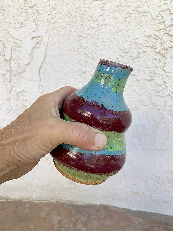 Striped Clay Pitcher Bottle, Handmade Artisan Kitchen Ceramic Dinnerware Cruet