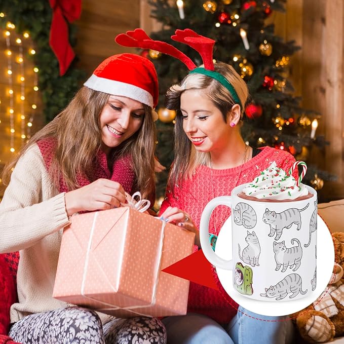Sliner 2 Set Gray Tabby Cat Coffee Mugs Gifts 11 oz Cat Mom Ceramic Coffee Cups Tea Cup Funny Holiday Birthday Gifts for Men Women Cats Lovers