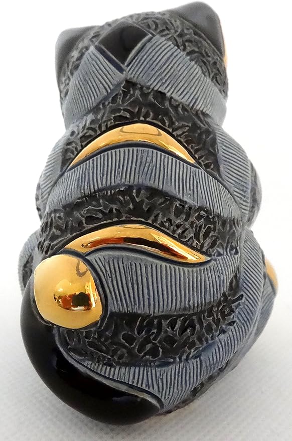 De Rosa Handmade Sculpted Ceramic Gray Striped Kitten w/Yarn Ball Family Collection