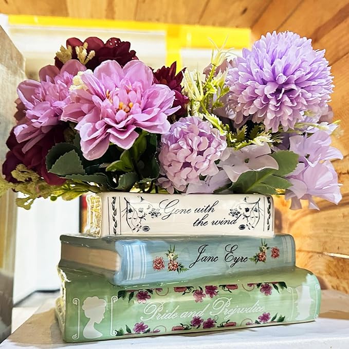 Book Planter, Bookshelf Decor Cute Plant Pots, Ceramic Planters with Drainage Hole, Books Shaped Flower Vases for Book Lovers Gifts, for Bedrooms, Living Rooms, Offices, Kitchens