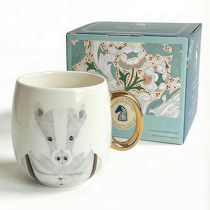 19oz Ceramic Coffee Mug with Gold-Trim Handle, Porcelain Mug for Coffee, Tea & Hot Chocolate, Hand-Painted Artisan Style, Lead-Free, Gift-Ready Box, Not Microwave Safe