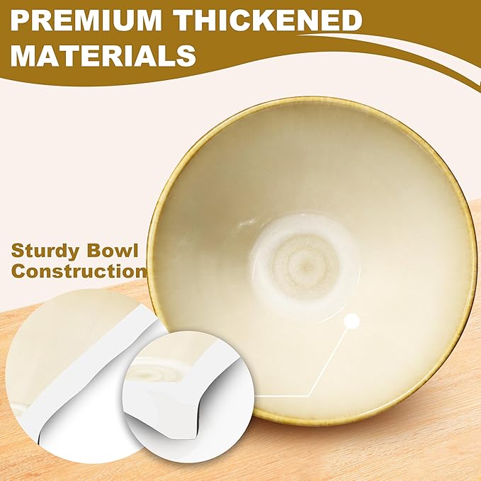 8-Inch 4 Sets Ceramic Ramen Bowl (16 Piece) - Japanese Porcelain Dishwasher Microwave Safe Salad Noodles Cereal Pasta Soup Large Bowls with Chopsticks Forks Spoons for Men Women Housewarming Gift