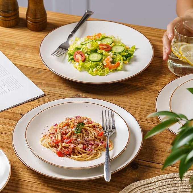 Ceramic Dinner Round Plates 6-Piece 10.28" Dinnerware Set, Large Round Plates, Serving Dishes, Chip and Scratch Resistant, Microwave Oven Dishwasher Safe, Vanilla White, Christmas Housewarming Gift