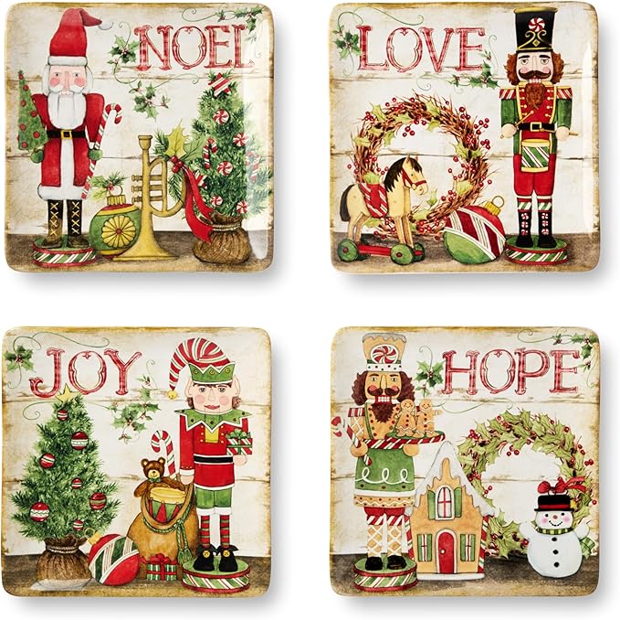 Nutcracker Parade Ceramic Holiday Dessert Plates Set – Santa, Elf, Toy Soldier, Snowman Art for Christmas Entertaining & Festive Tabletop Décor