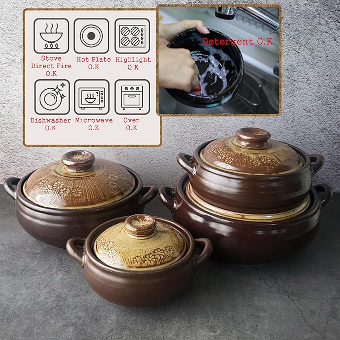 Korean Pot [Buncheong][27oz, 800ml] MUD GLAZE Earthenware Ttukbaegi, Ceramic Clay Cooking Pot Casserole, Heat Resistant Earthen Pot, Stone Bowl Stockpot Soup Cookware, Pottery Bowl