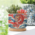 Red and Auqa Dragon Small Ceramics Pots for Plants Set of 1 Chinoiserie Dragon Ceramics Planter with Drainage Holes Chinoiserie Succulents Plant Pot Birthday Gift