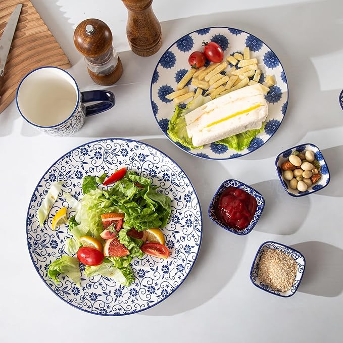 Square Dipping Bowls Set - Mini 3 inch Ceramic Soy Sauce Dishes - 2.6 Oz Small Bowls for Side Dish BBQ, Charcuterie Condiments, Ramekins Pinch Bowls for Kitchen Prep - Set of 6 - Vintage Blue