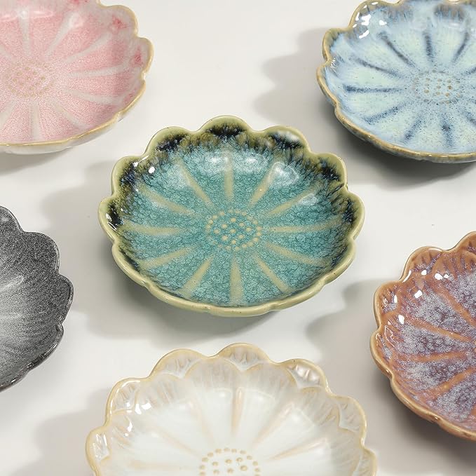 uxcell Candle Holder Plates, 4 Inch Ceramic Candle Tray Tealight Incense Holder Dish Candlestick for Tea Light Aromatherapy Wedding Rustic Vintage Home Decor, Sunflower Blue