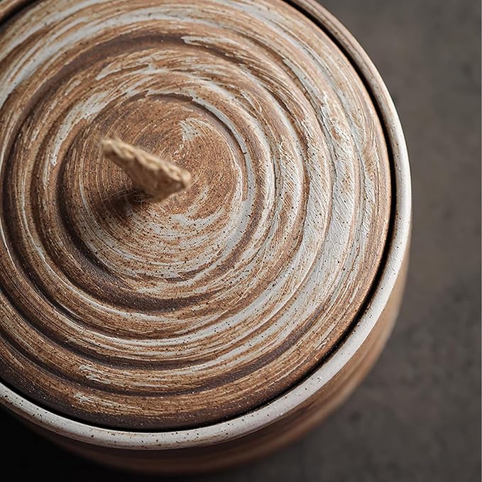 Retro ceramic storage jar - multifunctional jar for tea, coffee, and sugar - decorated kitchen container with lid (A)