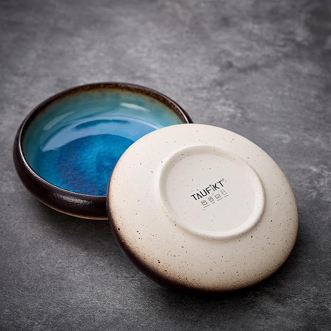 Ceramic Dessert Plates Set of 4, 6 Inch Small Appetizer Plates Set, Stoneware Mini Plate Set for 4, Handmade Round Dishes for Home Decor, Microwave,Oven,and Dishwasher Safe, Blue