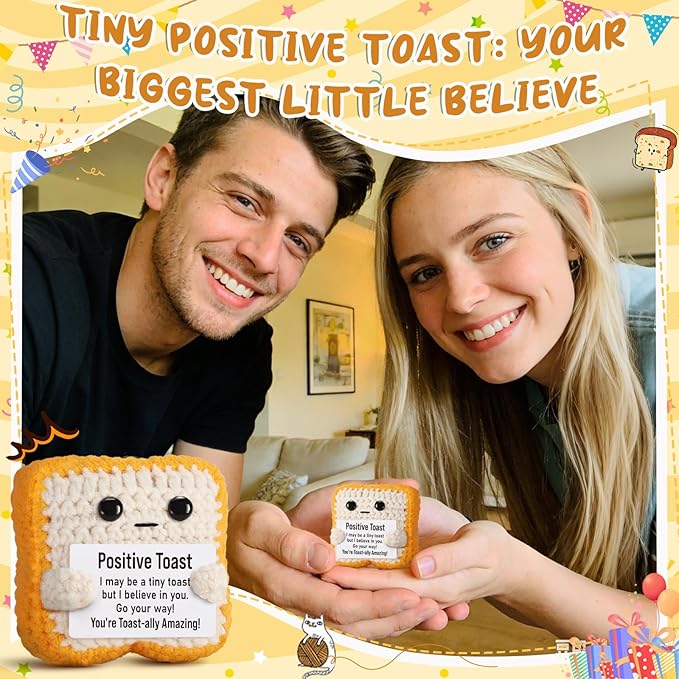 Mini Funny Crochet Toast–Fathers Day Birthday Gifts for Dad Mom Graduation Students, Teacher Appreciation Daughter, Sister, Best Friends–Small Cute Stuff Things, Emotional Positive Crochet Toast Decor