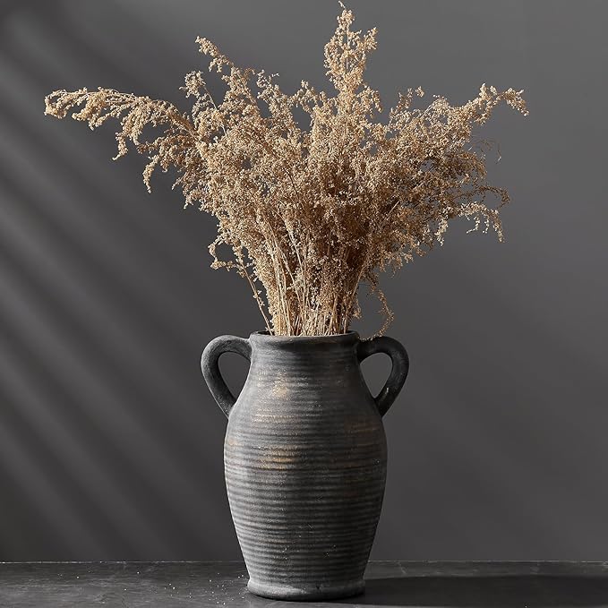 Emotionally Grounded Vase, Vaseking Large Ceramic Rustic Vase with 2 Handles, 9.8 inch Minimalist Decorative Farmhouse Tall Vases for Home Decor, Living Room, Enterway, Table Decoration, Bronze
