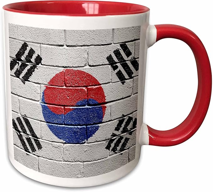 3dRose National flag of South Korea painted onto a brick wall Korean 15oz Two-Tone Red Mug
