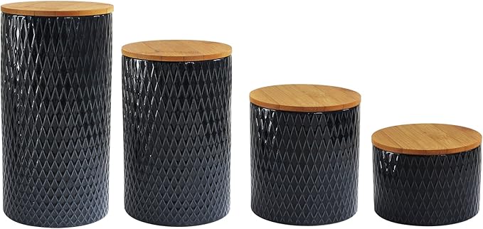 American Atelier Diamond Embossed Canister Set 4-Piece Ceramic Jars Chic Design With Lids for Cookies, Candy, Coffee, Flour, Sugar, Rice, Pasta, Cereal & More Navy