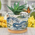 Trend Dragon Chinoiserie Asian Inspired Ceramic Planters With Saucers for Orchids, Succulents, Plants - Home Office Desk Garden Balcony New Home Decor