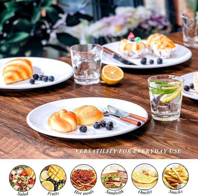 11-Inch Melamine Plates (Set of 6) - Unbreakable and Reusable Plastic Dinnerware with Ceramic Feel, Stackable and Dishwasher-Safe - Versatile for All Meals (White)