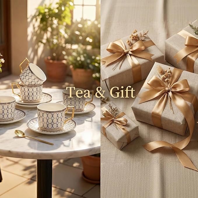 CwlwGO-15 Pieces Porcelain Tea Service Set for 4, Bone China Coffee Tea Sets,Tea Cup Set with Teapot, Sugar Bowl, Creamer Pitcher And Gifts Box, Britain Tea Cups and Saucer Sets For Women,Adults.