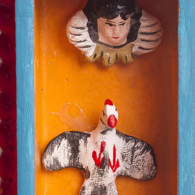 NOVICA Artisan Handmade Wood Wall Mirror Nativitythemed Ceramic from Peru Multicolor Decor Mirrors Retablos Angel Folk Art [8.25in H x 6in W x 1.4in D] ' Nativity Reflection'
