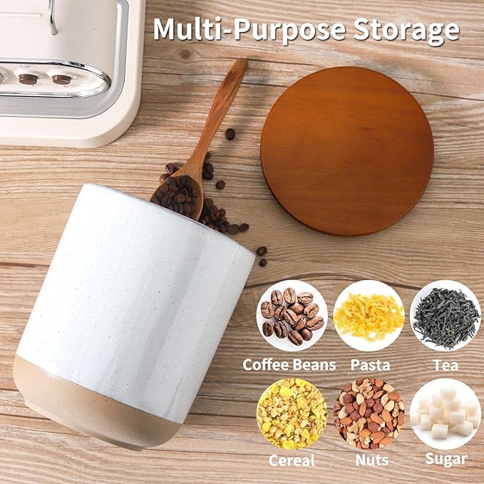 HASENSE Ceramic Canister with Airtight Lid for Kitchen Counter, 80 Ounce Large Ceramic Food Storage Jar with Seal Ring for Serving Flour, Grain, Cereal, Pasta, Coffee, Sugar and Tea, Greyish White