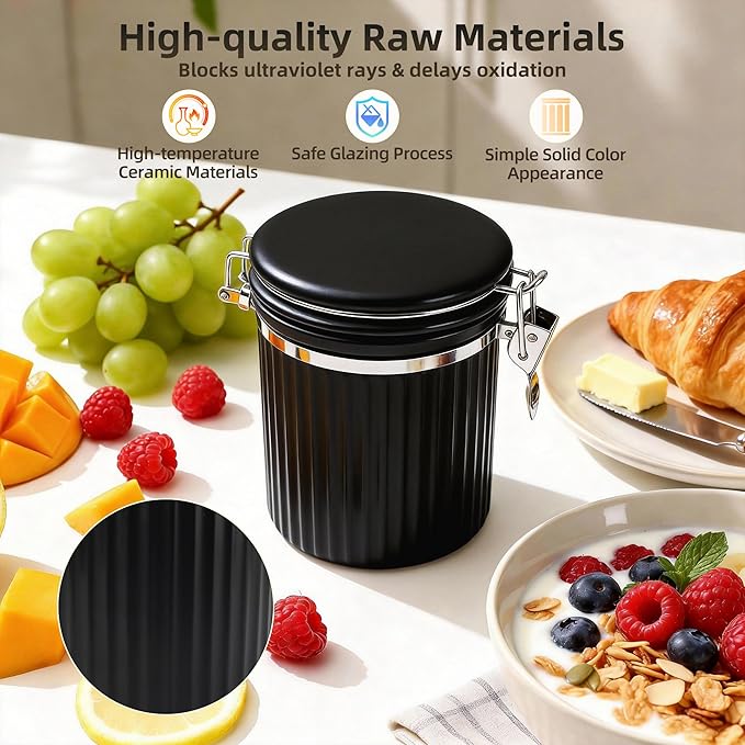 Ceramic Kitchen Canisters Porcelain Food Storage Jar with lie 700ml/24 fl.oz Airtight Freshness Oxidation-Resistant for Flour, Sugar, Coffee,Tea, Oatmeal, Biscuits, Pantry & Countertop Organization