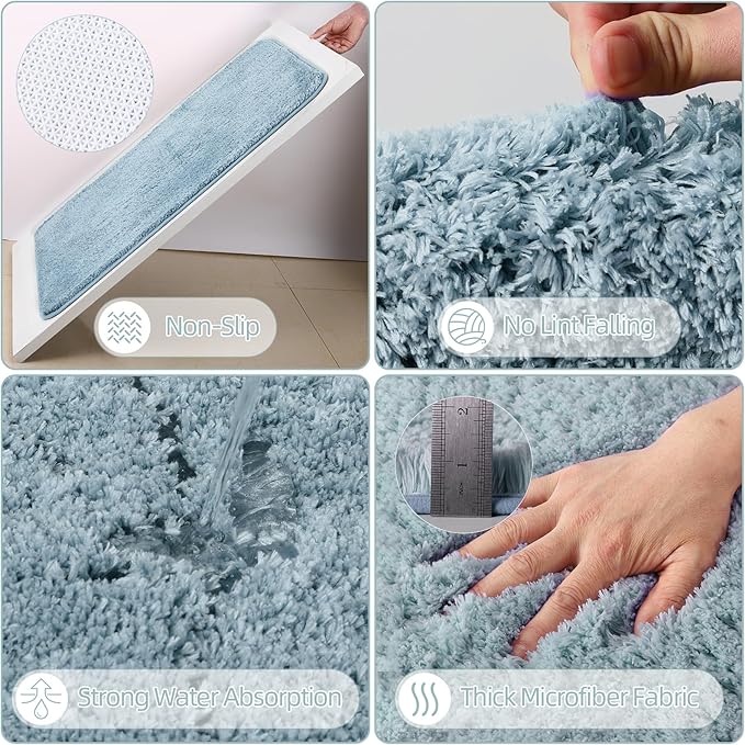 Bathroom Set - Light Blue Bathroom Accessories Set, Bathroom Sets with Shower Curtain and Rugs, 25PC Shower Curtain Set with Hooks, Soap Dispenser, Soap Dish, Toilet Brush Holder and Trash Can