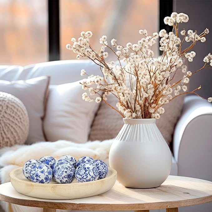 Vesici 9 Pcs Blue and White Porcelain Balls Decorative Chinoiserie Orbs for Centerpiece Bowls China Ceramic Balls Farmhouse Basket Tray Vases Decoration Gifts for Dining Table Holiday(Leaf Style)